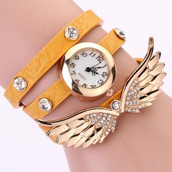Yika Fashion Angel Wings Rhinestone-studded Leather Ladies Quartz Watches (Yellow) (Intl)  