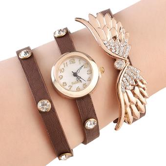 Yika Fashion Angel Wings Rhinestone-studded Leather Ladies Quartz Watches (Light Brown) (Intl)  