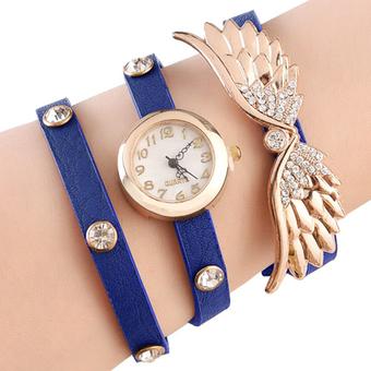 Yika Fashion Angel Wings Rhinestone-studded Leather Ladies Quartz Watches (Royal Blue) (Intl)  