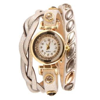 Yika Hot Fashion Beads Flower Chain Wrap Necklace Bracelet Quartz Wristwatches Women Dress Watches (White) (Intl)  