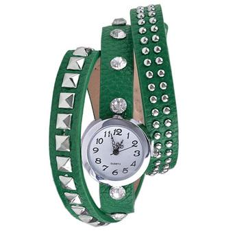 Yika Hot Fashion Women Retro Rivet Synthetic Leather Strap Watch Bracelet Wristwatch(Green) (Intl)  