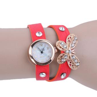 Yika Hot Fashion Women Retro Synthetic Leather Strap Watch Butterfly Rivet Bracelet Wristwatch?Red? (Intl)  