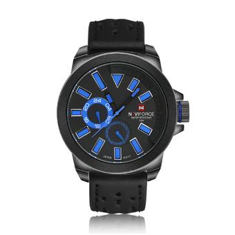 Yika Leather Strap Sport Analog Quartz Wrist Auto Date Watch (Black+Blue) (Intl)  