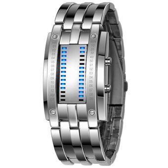Yika Luxury Men's Women Stainless Steel Date Digital LED Bracelet Sport Watches (Silver+Blue) (Intl)  