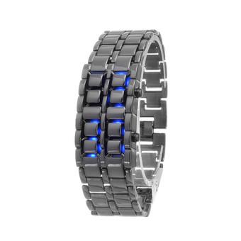 Yika Men Lava Samurai Binary LED Watch Steel Digital Wrist Watch Couple (Silver+Blue) (Intl)  