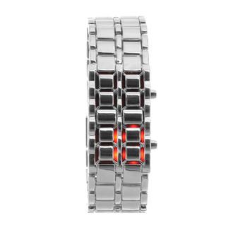 Yika Men Lava Samurai Binary LED Watch Steel Digital Wrist Watch Couple (Silver+Red) (Intl)  