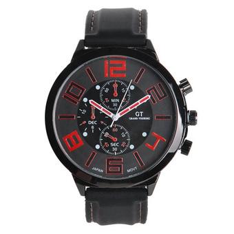 Yika Men Sport Round Dial Quartz Black Rubber Strap Wrist Watch Large Display(Red) (Intl)  
