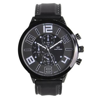 Yika Men Sport Round Dial Quartz Black Rubber Strap Wrist Watch Large Display(White) (Intl)  