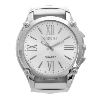 Yika Men Stainless Steel Leather Band Quartz Wrist Watch (Silver+White) (Intl)  