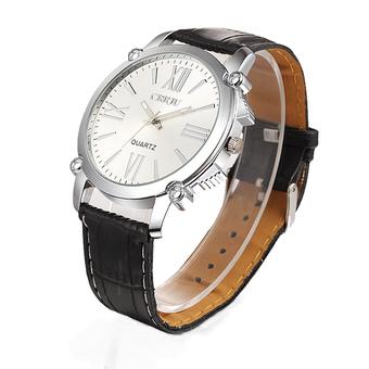 Yika Men Stainless Steel Leather Band Quartz Wrist Watch (Black+White) (Intl)  
