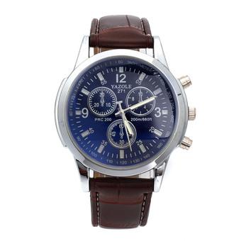 Yika Men's Leather Stainless Steel Quartz Wrist Watch (Black/Brown) (Intl)  