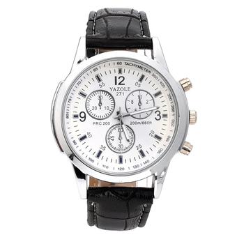 Yika Men's Leather Stainless Steel Quartz Wrist Watch (White+Black) (Intl)  