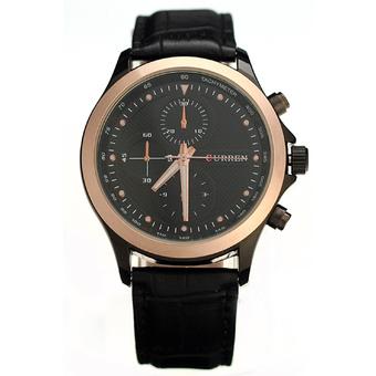Yika Mens Gold Case Genuine Leather Band Wrist Watch (Black) (Intl)  