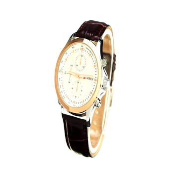 Yika Mens Gold Case Genuine Leather Band Wrist Watch (Brown/White) (Intl)  