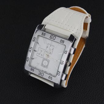 Yika New Fashion Chic Men Women Leather Band Square Dial Quartz Wrist Watch (White) (Intl)  