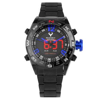 Yika Sports Stainless Steel Digital LED Military Quartz Wrist Watch (Black+Blue) - Intl  