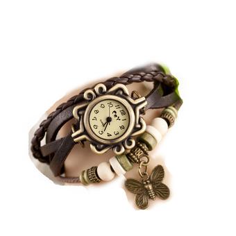 Yika Women Butterfly Bracelet Quartz Wrist Watch (Coffee) (Intl)  