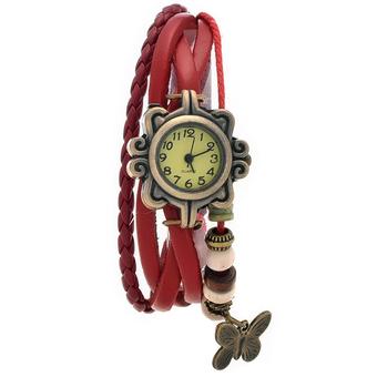 Yika Women Butterfly Bracelet Quartz Wrist Watch (Red) (Intl)  
