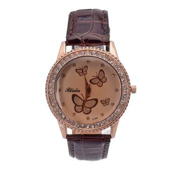 Yika Women Lady Golden Band Butterfly Bracelet Watches Quartz Rhinestone Wrist Watch (Brown) (Intl)  