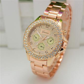 Yika Women's Stainless Steel Bracelet Crystal Dial Analog Quartz Wrist Watch (Rose Gold) (Intl)  