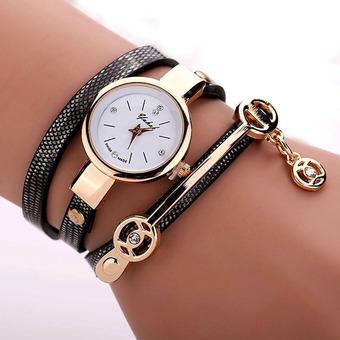 Yika Women's men Fashion Ladies Faux Leather Rhinestone Analog Quartz Wrist Watches (Black) (Intl)  