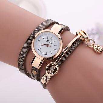 Yika Women's men Fashion Ladies Faux Leather Rhinestone Analog Quartz Wrist Watches (Brown) (Intl)  