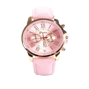 Yika Yika Fashion Casual Gold Case PU Leather Band Women's Ladies Wrist Watch (Pink) (Intl)  