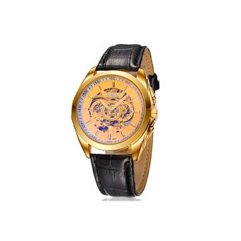 ZUNCLE Leather Hollow Casual Mechanical Waterproof Wrist Watch(Golden)  