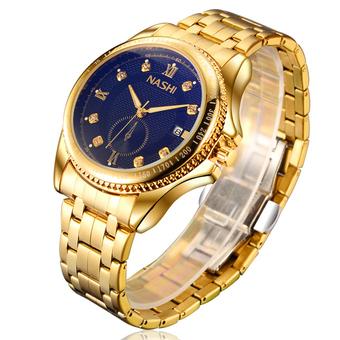 ZUNCLE Men Golden Round Calendar Waterproof Business Wrist Watch(Blue)  