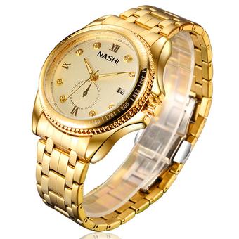 ZUNCLE Men Golden Round Calendar Waterproof Business Wrist Watch(White)  