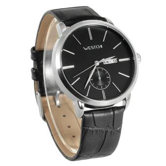 ZUNCLE Men's W7122GDBK-1 Fashion Casual Waterproof Genuine Leather Strap Quartz Watch w/ Week / Calendar - Silver + Black  