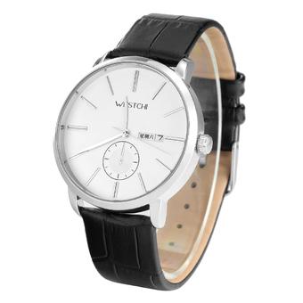 ZUNCLE Men's W7122GDBK-4 Fashion Casual Waterproof Genuine Leather Strap Quartz Watch w/ Week / Calendar - Silver + White  