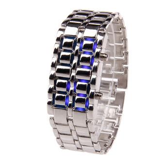 ZUNCLE Stylish 8-LED Blue Light Digit Stainless Steel Bracelet Wrist Watch 1 x CR2016 (Silver)  