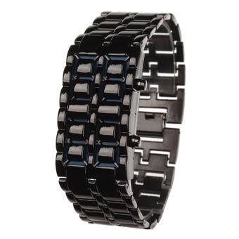 ZUNCLE Stylish 8-LED Blue Light Digit Stainless Steel Bracelet Wrist Watch-1 x CR2016 (Black)  