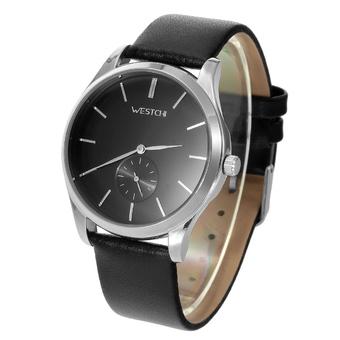 ZUNCLE W7118GBK-1 Men's Fashion Casual Genuine Leather Strap Waterproof Quartz Watch w/ Small Seconds Sub-Dial - Silver + Black  