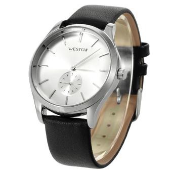 ZUNCLE W7118GBK-4 Men's Fashion Casual Genuine Leather Strap Waterproof Quartz Watch w/ Small Seconds Sub-Dial - Silver + White  