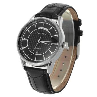 ZUNCLE W7129GBK-1 Men's Fashion Casual Genuine Leather Strap Double Scales Waterproof Quartz Watch w/ Week / Calendar - Silver + Black  