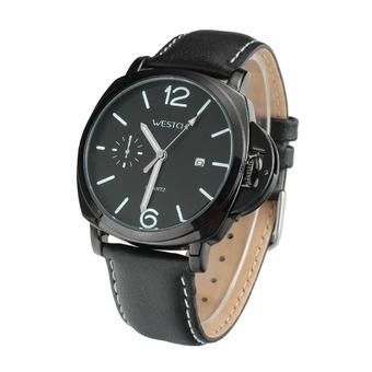 ZUNCLE W9101GD-4 Men's Fashion Genuine Leather Strap Waterproof Quartz Watch w/ Decorative Small Sub-Dial - Black  