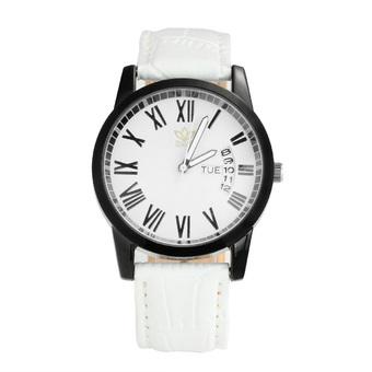 ZUNCLE Y008 Unisex Stylish Simple Roman Numerals Dial Quartz Watch w/ Calendar - White + Black  