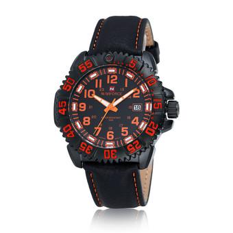 fashion calendar men military army casual leather sport quartz wrist watch-Black & Orange (Intl)  