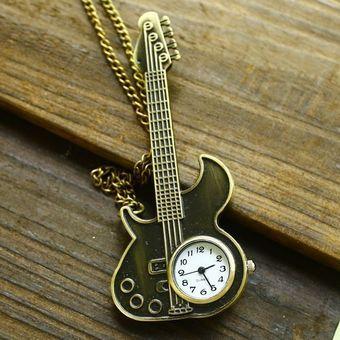 louiwill New arrival watch pocket antique vintage rock guitar shaped with long chain for women ladies hot sale dropship (Intl)  