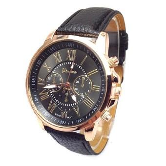 men male simple leather belt casual fashion pointer watches three six-pin quartz watches quartz wristwatch black - Intl  