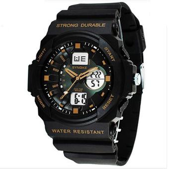 synoke 66866 Outdoor Sports Digital Watch Waterproof 50M Men Wristwatch Gold  