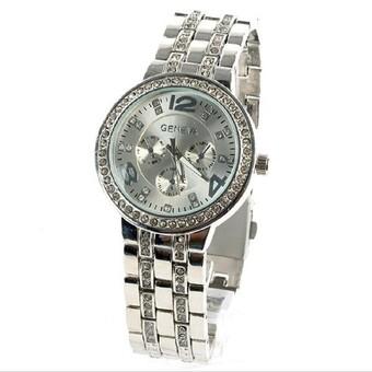 vogue women Bling Crystal diamond three eyes round dial wristwatches Stainless Steel Quartz pointer Wrist Watch Silver (Intl)  