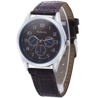 womage-9595 Fashion Triple Dials Leather Quartz Men Watch Wristwatch959503(Brown) (Intl)  