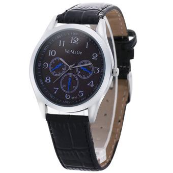 womage-9595 Fashion Triple Dials Leather Quartz Men Watch Wristwatch959502(Black) (Intl)  