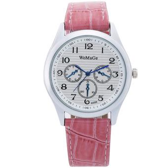 womage-9595 Fashion Triple Dials Leather Quartz Men Watch Wristwatch959509(Pink) (Intl)  
