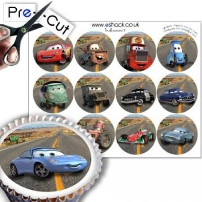 12 x PRE-CUT Disney Pixar Cars Cake Toppers Decorations - Multi Colour
