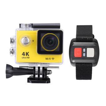 2.0" LCD 4K(3840×2160) 15fps 1080P 60fps Full HD Wifi APP 30M Waterproof 12MP Sports Action Camera DV 170°Wide Angle Lens with Remote Watch (Yellow) (Intl)  