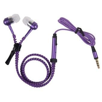 3.5mm Microphone Earbud Premium Tangle Free Zipper Headset Earphone Headphone Purple  